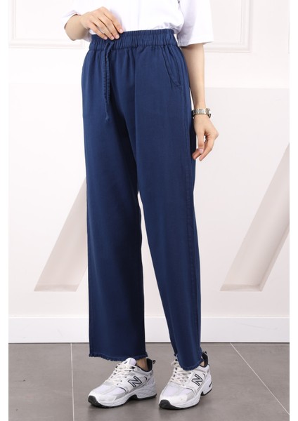 Lacivert Bel Lastikli Cepli Gabardin Pantolon
