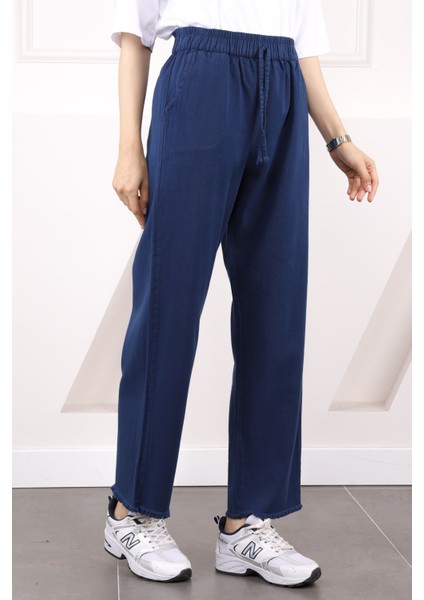 Lacivert Bel Lastikli Cepli Gabardin Pantolon