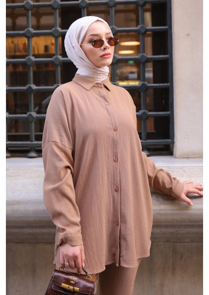 Fuşya Bürümcük Gömlek Pantolon Takım modelleri