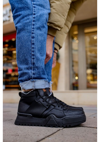 Bağcıklı Erkek Sneaker Bot Siyah Siyah