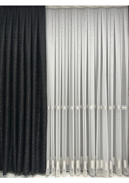 Duman Desen Siyah Jakarlı Fon Perde 1/3 Sık Pile modelleri