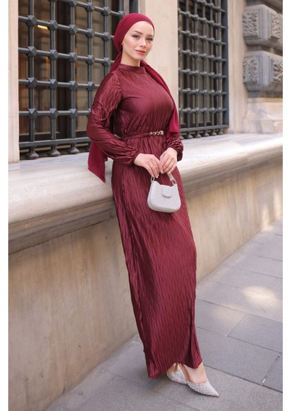 Bordo Piliseli Kraş Elbise modelleri