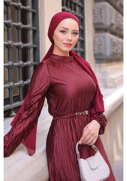 Bordo Piliseli Kraş Elbise fırsatları