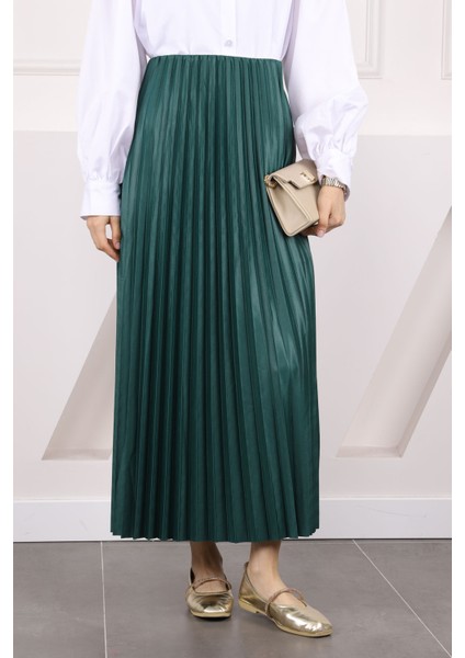 Zümrüt Bel Lastikli Piliseli Etek