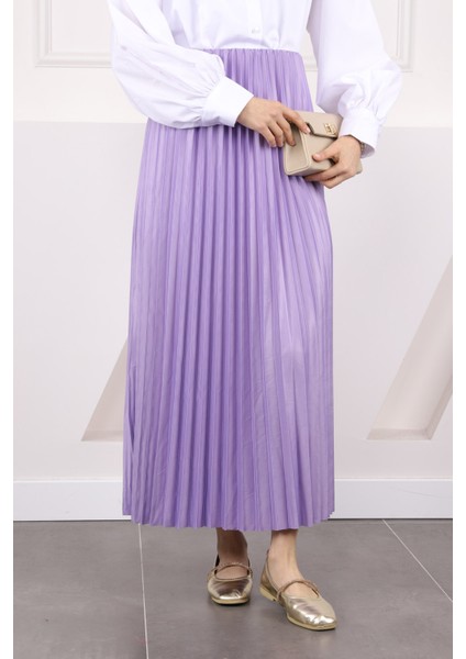 Lila Bel Lastikli Piliseli Etek