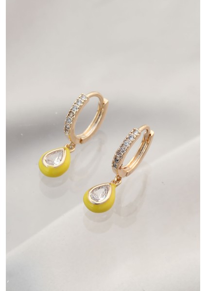 Minimal Taşlı Sarı Damla Model Küpe