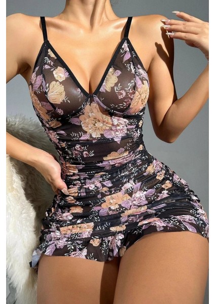 Çok Renkli Desenli Gecelik