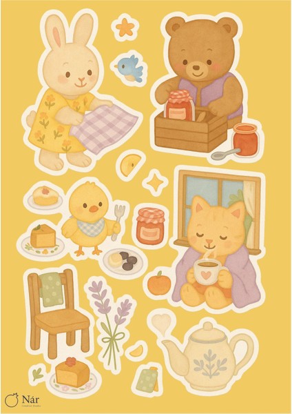 Pazar Sabahı Masalları Sticker Seti - 4 Sayfa - Tatlı Kahvaltı Çıkartmaları