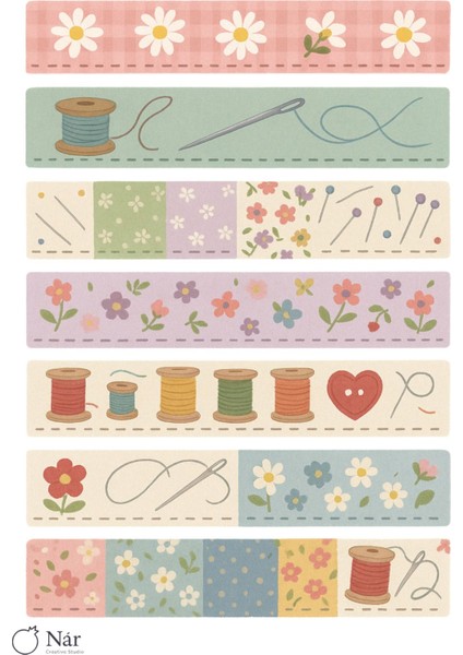 Pastel Masallı Şerit Stickerlar - 4 Sayfa- Şerit Çıkartmalar Seti
