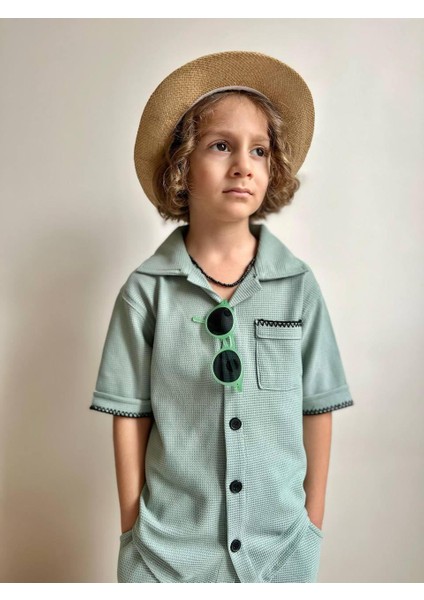 Waffle Kumaş Gömlek Yaka Şortlu Erkek Çocuk Takım fiyatları