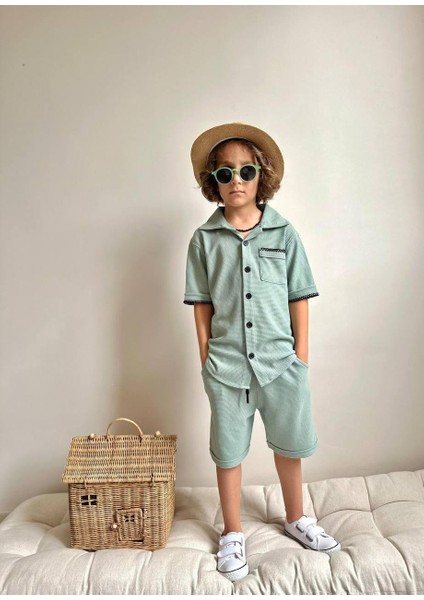 Waffle Kumaş Gömlek Yaka Şortlu Erkek Çocuk Takım fırsatları