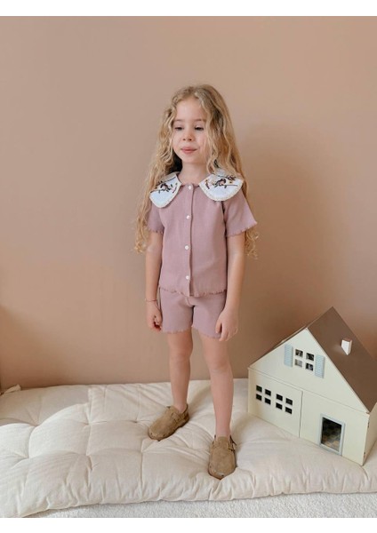 Kaşkorse Kumaş Gömlek Yaka Şortlu Kız Çocuk Takım fiyatları