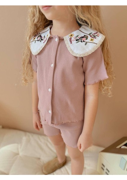Kaşkorse Kumaş Gömlek Yaka Şortlu Kız Çocuk Takım fırsatları