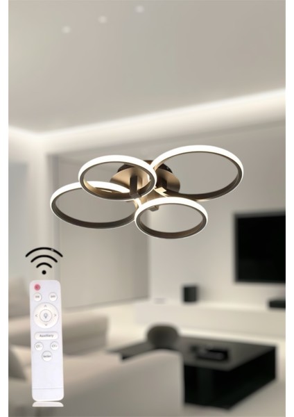 Modern 4'lü Yuvarlak Model Kumandalı 3 Renk (Beyaz / Sarı / Günışığı) Lüks LED Avize