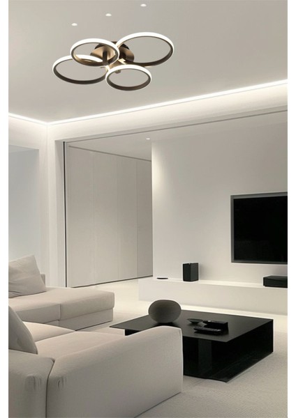 Modern 4'lü Yuvarlak Model Kumandalı 3 Renk (Beyaz / Sarı / Günışığı) Lüks LED Avize fiyatları