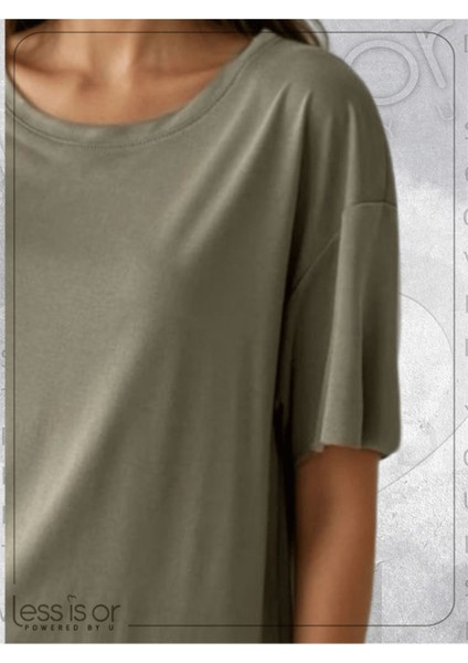 Açık Yeşil Haki Lazer Kesim Basic Tshirt