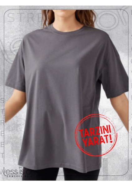 Antrasit Oversize Basic Tshirt