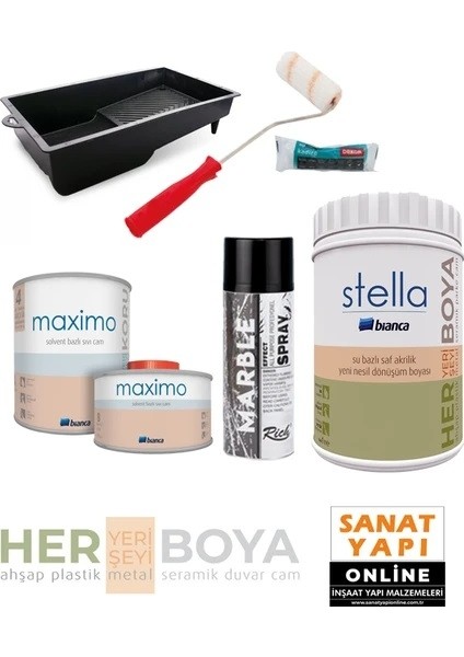 Stella Set Beyaz Boya-Gümüş Mermer Efekt Sprey - Maximo Ipek Mat