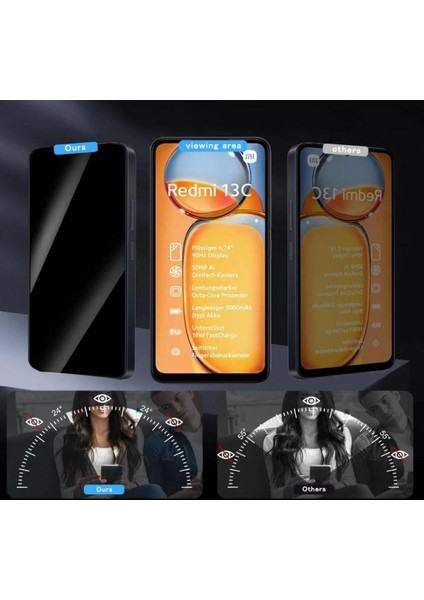 Xiaomi Redmi 13 C Hayalet Privacy Tam Kaplama Ekran Koruyucu Kırılmaz Cam