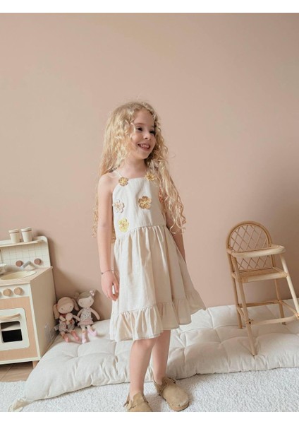 Yigit Butik Çiçek Nakışlı Askılı Kız Çocuk Elbise modelleri