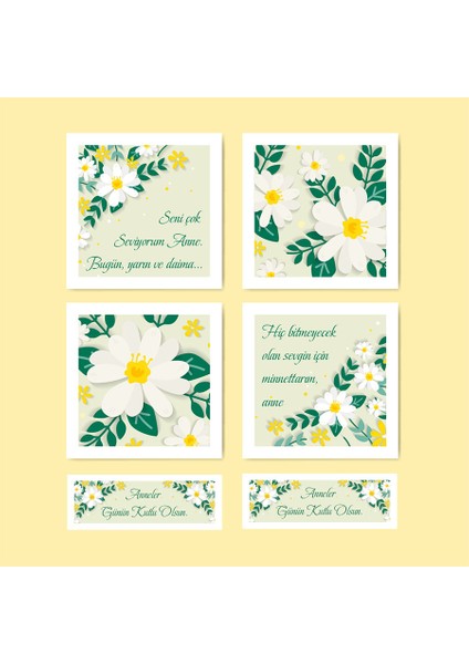 Mother's Day -Anneler Günü Tebrik Kartı büyük 4 Lü + 2 li küçük Kart seti -ANNE-04 modelleri