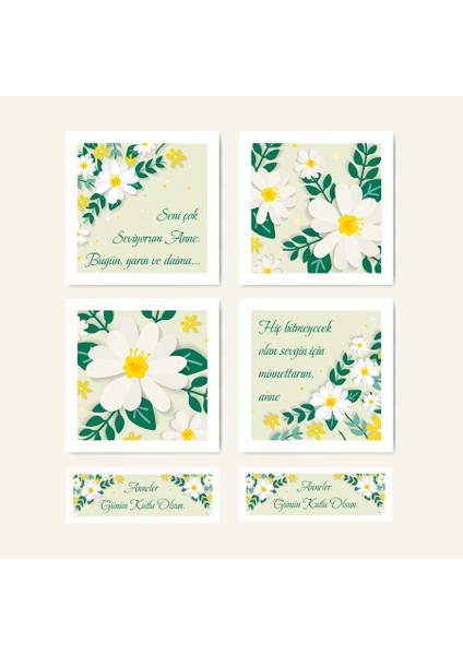 Mother's Day -Anneler Günü Tebrik Kartı büyük 4 Lü + 2 li küçük Kart seti -ANNE-04 fırsatları