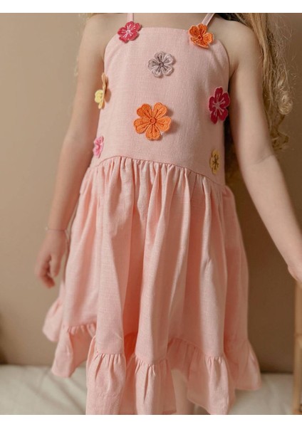 Yigit Butik Çiçek Nakışlı Askılı Kız Çocuk Elbise fiyatları