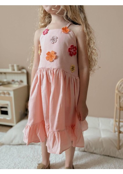 Yigit Butik Çiçek Nakışlı Askılı Kız Çocuk Elbise modelleri