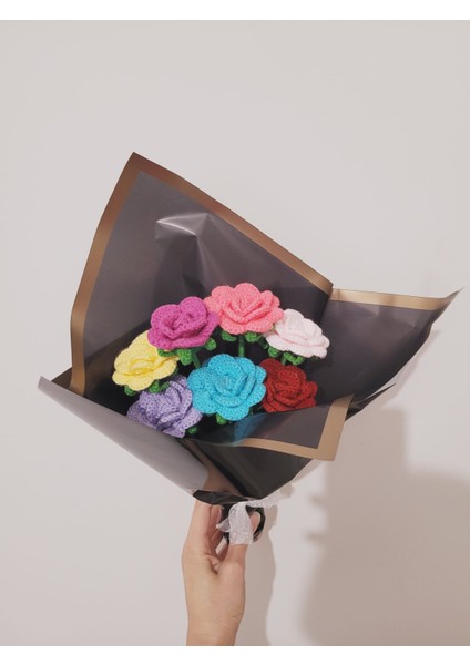 Örgü Çiçek Buketi, Rengarenk Gül Buketi, Gıftandflowers