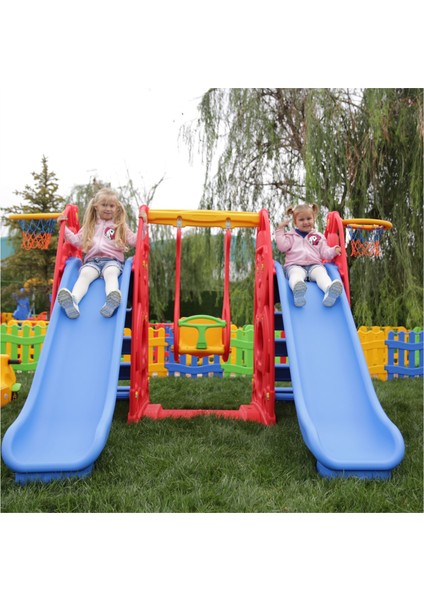 Büyük Çocuk Oyun Parkı - Çift Kaydıraklı & Salıncaklı Set - Anaokulu, Kreş ve Bahçe Kullanımı