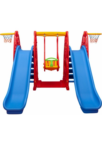 Büyük Çocuk Oyun Parkı - Çift Kaydıraklı & Salıncaklı Set - Anaokulu, Kreş ve Bahçe Kullanımı