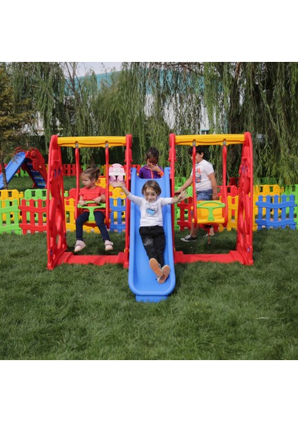 Kaydıraklı Çift Salıncak - 2 Salıncak 1 Kaydırak Park Seti Çocuk Salıncağı - Çocuk Salıncak Kaydırak