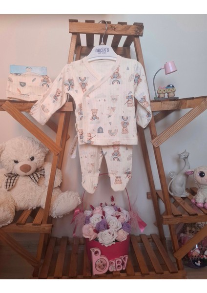 0-3 Ay Unisex Ayıcık Desenli Bebek 3'lü Takım