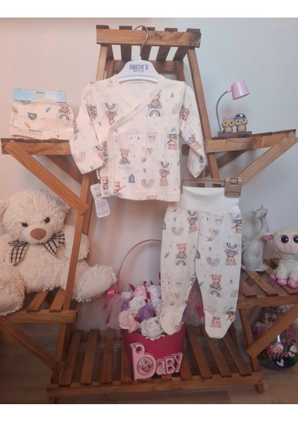 0-3 Ay Unisex Ayıcık Desenli Bebek 3'lü Takım fiyatları