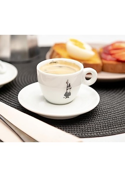 - Moka Kahve Fincanı ve Tabağı - 80 ml - Bialetti Ikonik Bıyıklı Adam Desenli - Porselen modelleri