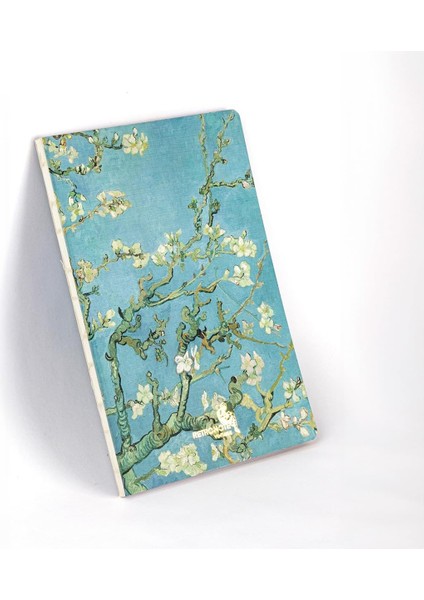 Almond Blossoms, Van Gogh 1890, Vintage Defter I, Çizgisiz, 96 Sayfa, Iplik Dikiş, Esnek Kapak, Yaldızlı Oval Kenar, Tuval Doku, 90 Gram, Fildişi Renk, 14,8X21X1CM