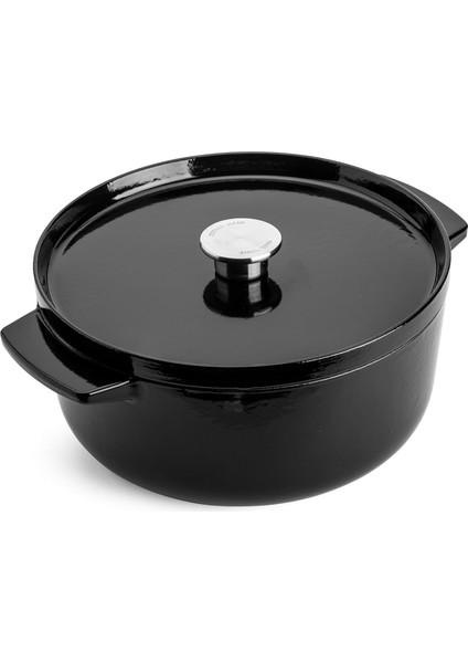 Cast Iron 26 Cm/5,2 L Kapaklı Tencere, Kaliteli, Sağlam ve Uzun Ömürlü, Kızartma, Kızartma, Pas Içermeyen Emaye Iç Kısım, Indüksiyon, Ergonomik Sap, 260°C'YE Kadar Fırına Dayanıklı, Oniks