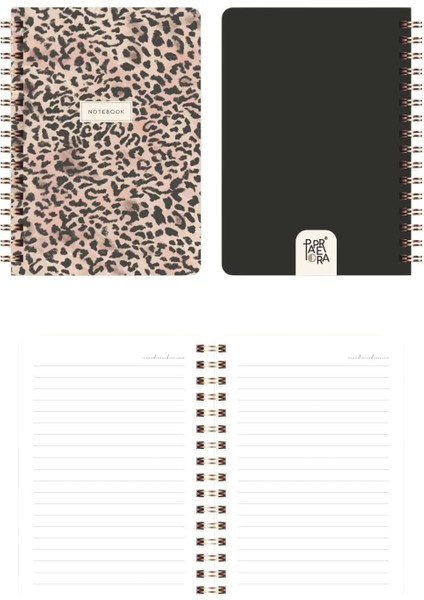 Cep Boy 10X14 cm Spiralli Çizgili Karton Kapak 3'lü Defter Seti Leopar