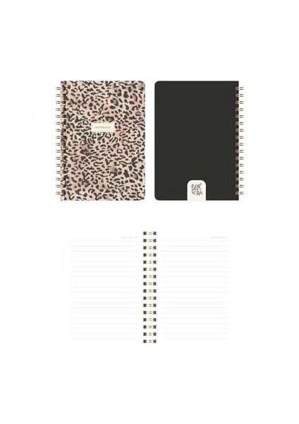 Cep Boy 10X14 cm Spiralli Çizgili Karton Kapak 3'lü Defter Seti Leopar