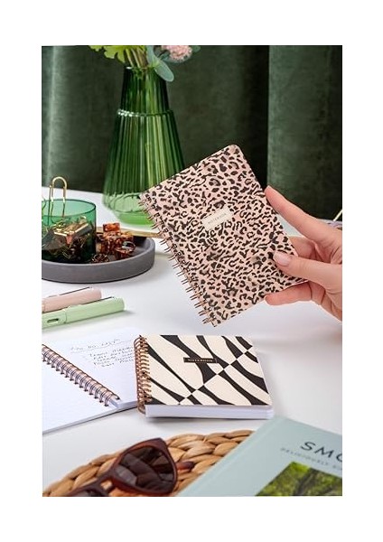 Cep Boy 10X14 cm Spiralli Çizgili Karton Kapak 3'lü Defter Seti Leopar