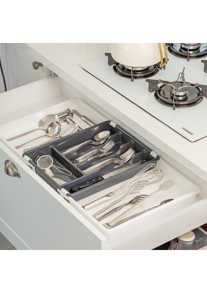 Çok Fonksiyonlu Çift Açılır Kaşıklık Çekmece Içi Ayarlanabilir Pratik 5 Bölmeli Organizer
