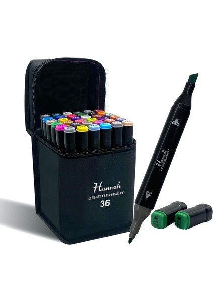 Adet Rengarenk Kalemden Oluşan Siyah Çantalı Çift Taraflı Marker Seti Standlı