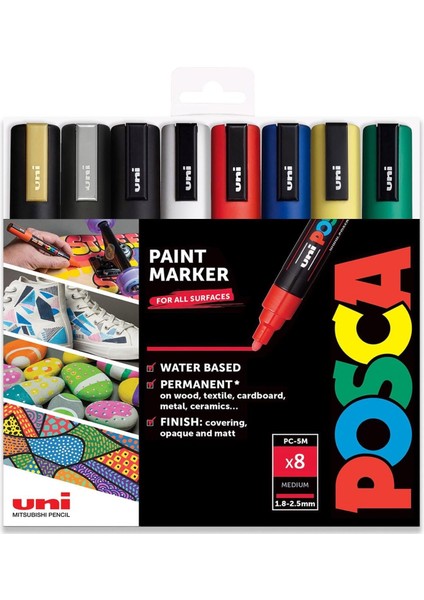 - Pc-5m - Boya Marker Sanat Kalemleri - 1.8-2.5mm - 8 "hediye Kutusunda Temel Seti