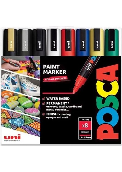 - Pc-5m - Boya Marker Sanat Kalemleri - 1.8-2.5mm - 8 "hediye Kutusunda Temel Seti