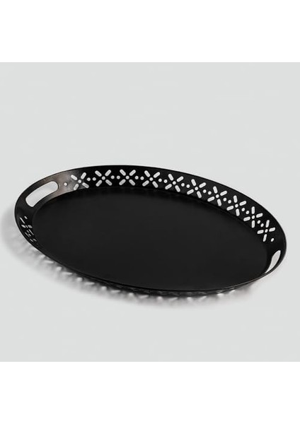 Metal Lalin Tepsi Metal Oval Servis Tepsisi Krem, Romantik Tepsi, Büyük Tepsi, Çay Kahve Tepsisi Siyah LN1028S fiyatları