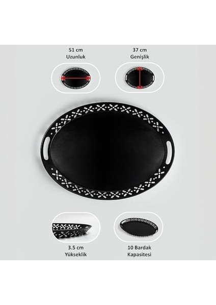 Metal Lalin Tepsi Metal Oval Servis Tepsisi Krem, Romantik Tepsi, Büyük Tepsi, Çay Kahve Tepsisi Siyah LN1028S modelleri