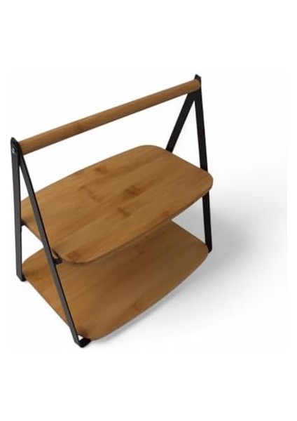 2 Katlı Dikdörtgen Bambu Servis Sunum Seti Büyük Boy, Kuru Pasta, Kurabiye ve Kek Sunumları Için Büyük Boy (34CM-26.5CM-16CM)