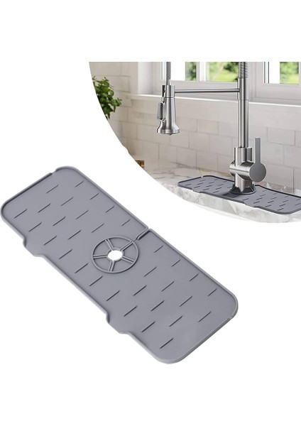 Mutfak Lavabo Sıçrama Koruyucu - Silikon Musluk Sapı Damlama Tutucu Tepsi, Bulaşık Deterjanı Dağıtıcısı ve Musluğun Arkasında Sünger Tutucu Mat, Mutfak Tezgahı ve Banyo Için