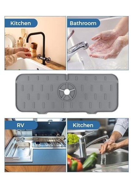 Mutfak Lavabo Sıçrama Koruyucu - Silikon Musluk Sapı Damlama Tutucu Tepsi, Bulaşık Deterjanı Dağıtıcısı ve Musluğun Arkasında Sünger Tutucu Mat, Mutfak Tezgahı ve Banyo Için