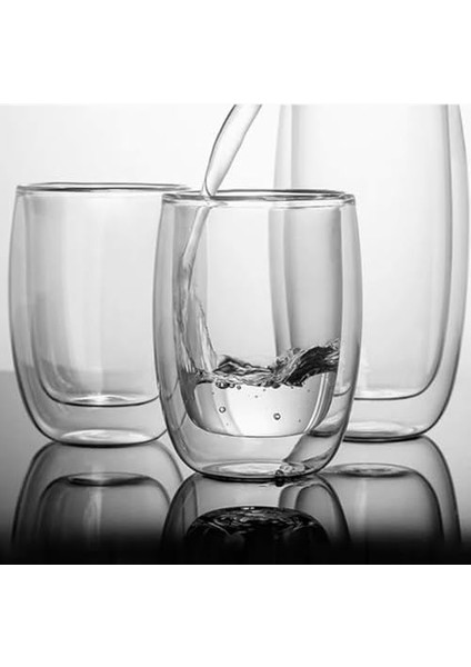 Çift Katmanlı Cam Bardak 150 ml Lüx,çift Cidarlı - Termos Bardak - Iki Duvarlı Yapısı ile Uzun Süre Sıcak-Soğuk Tutma Özelliği, Kulpsuz Kahve,espresso ve Çay Bardağı Brosilikat Double Layer Glass